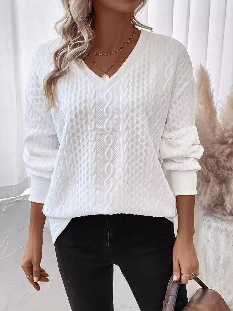 Lässig V-Ausschnitt Unifarben Sweatshirt Reißverschluss