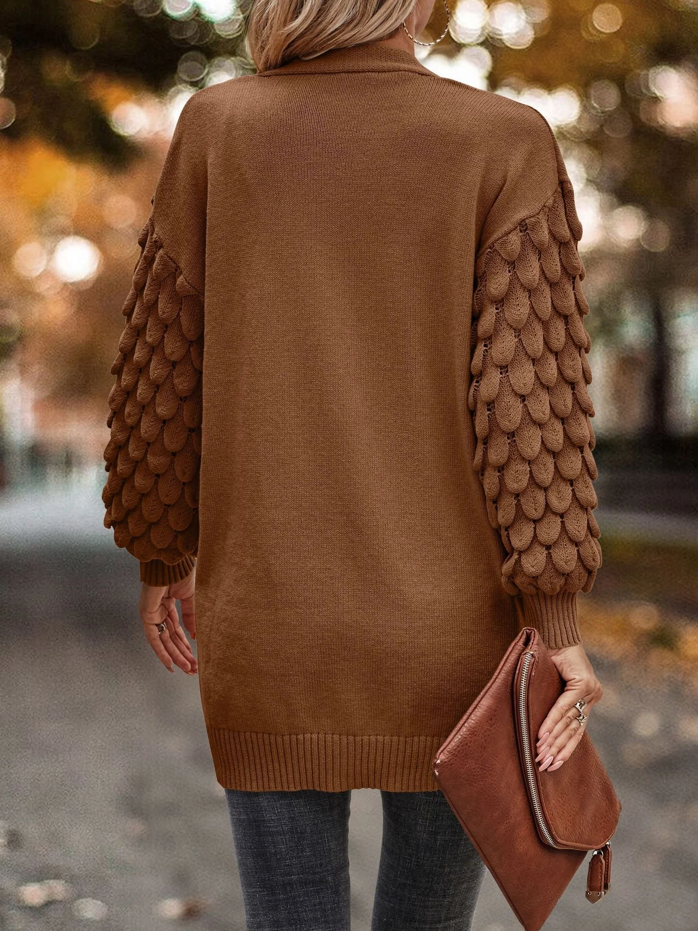 Damen Wolle/Stricken Unifarben Langarm Bequem Lässig Strickjacke