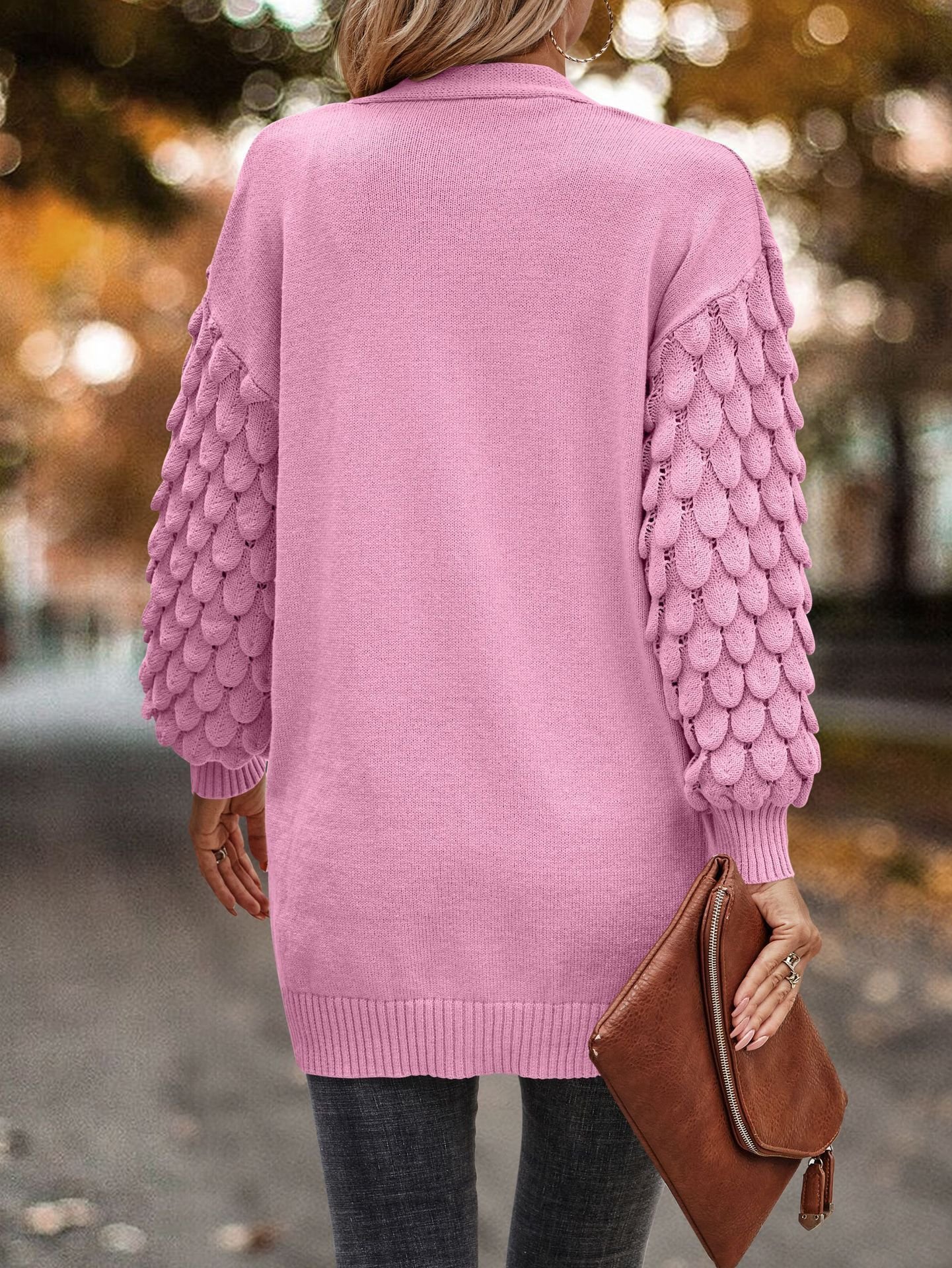 Damen Wolle/Stricken Unifarben Langarm Bequem Lässig Strickjacke