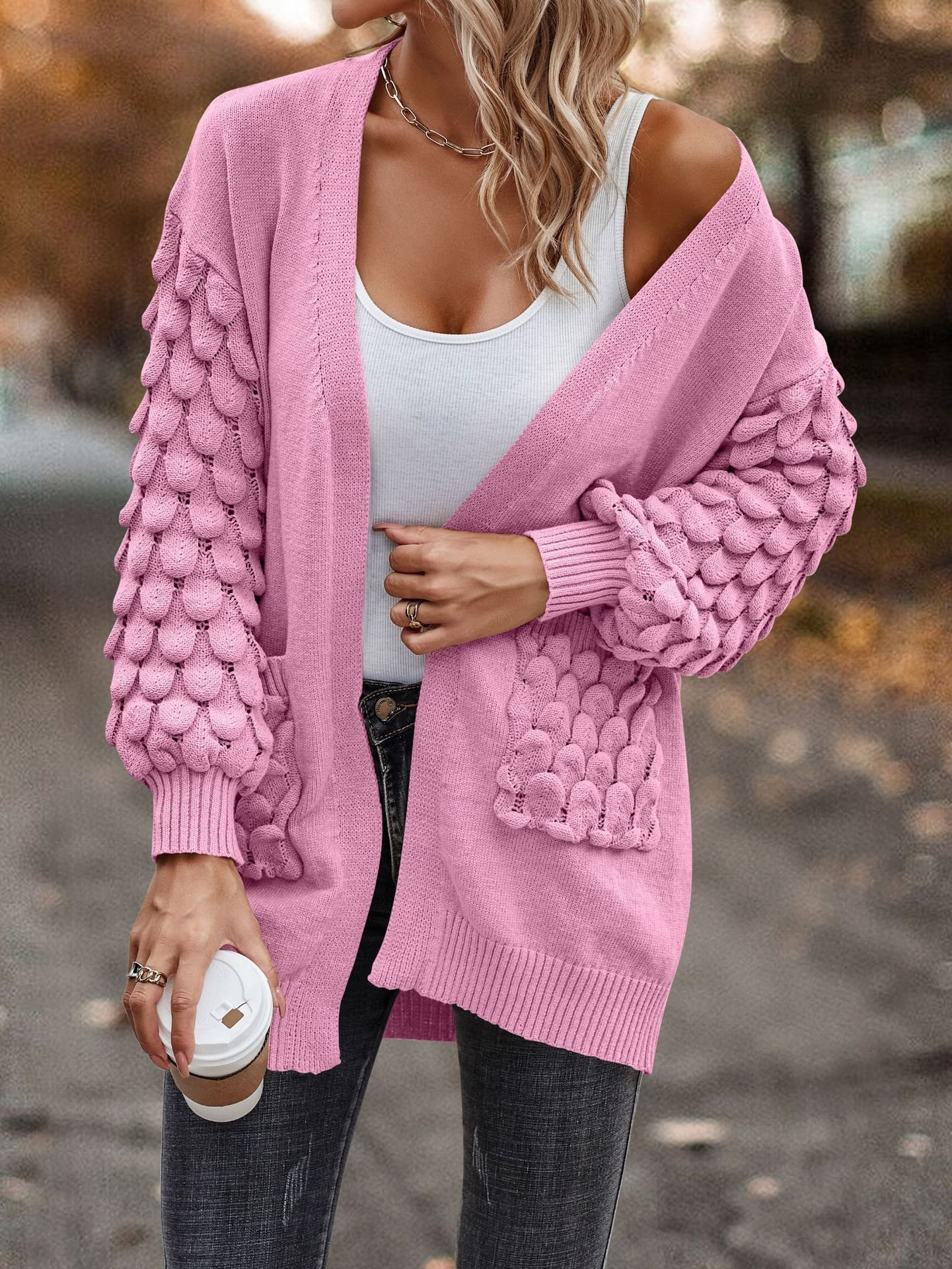 Damen Wolle/Stricken Unifarben Langarm Bequem Lässig Strickjacke