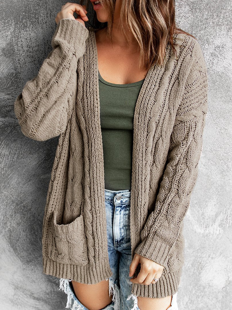 Damen Wolle/Stricken Unifarben Langarm Bequem Lässig Strickjacke