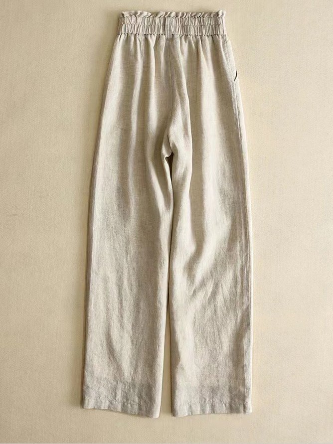 Lässig Unifarben Lang Elastische Taille Schnalle Hose