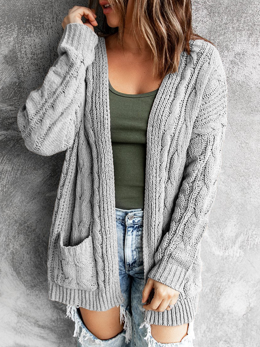 Damen Wolle/Stricken Unifarben Langarm Bequem Lässig Strickjacke