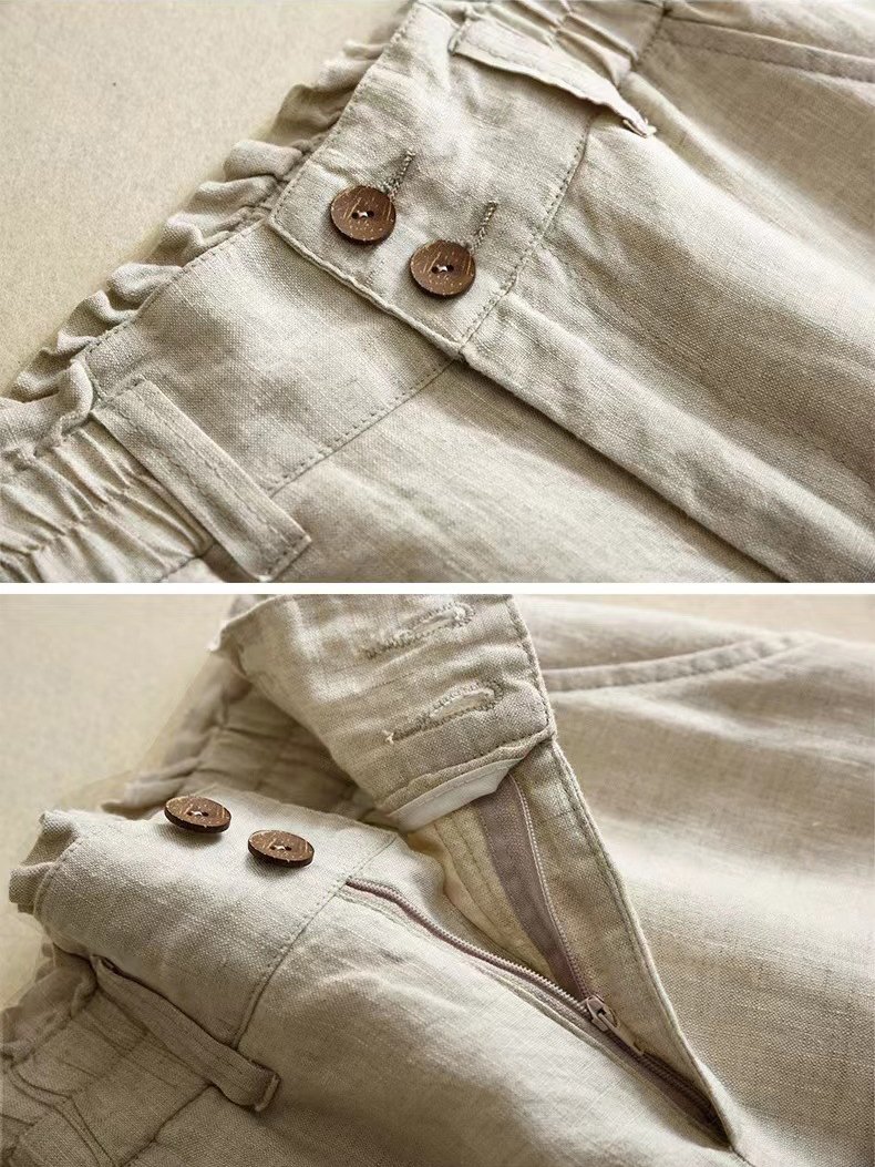 Lässig Unifarben Lang Elastische Taille Schnalle Hose