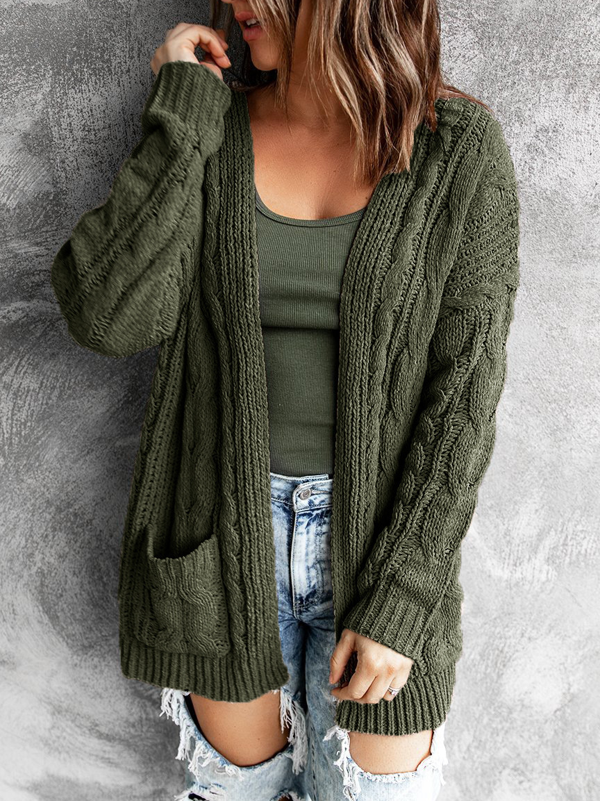 Damen Wolle/Stricken Unifarben Langarm Bequem Lässig Strickjacke