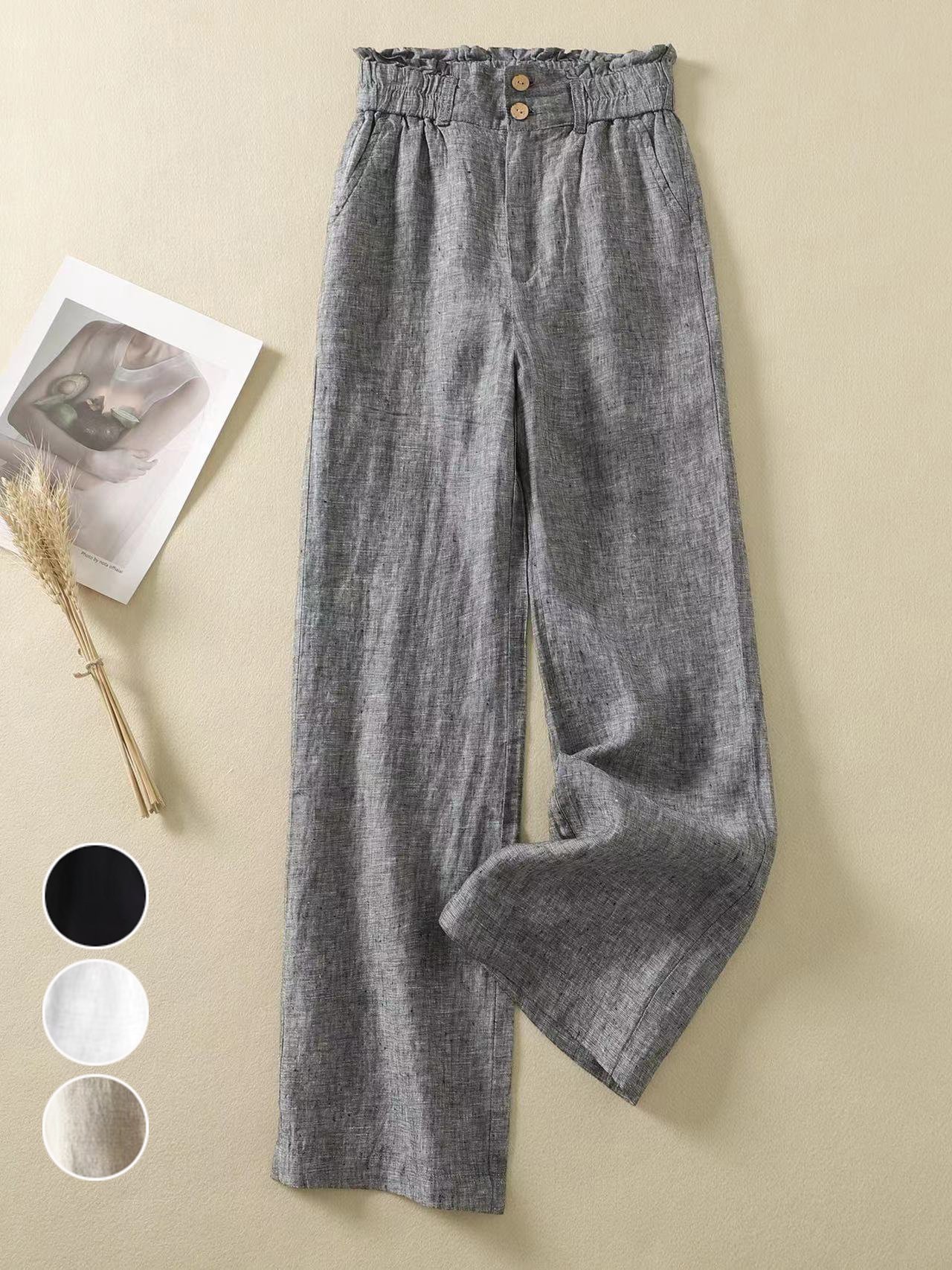 Lässig Unifarben Lang Elastische Taille Schnalle Hose