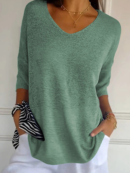 Damen Garn/Wollgarn Unifarben Dreiviertelärmel Bequem Lässig Pullover