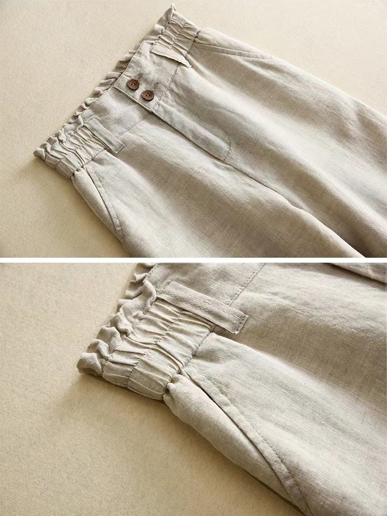Lässig Unifarben Lang Elastische Taille Schnalle Hose