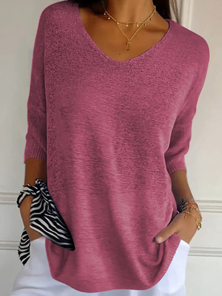 Damen Garn/Wollgarn Unifarben Dreiviertelärmel Bequem Lässig Pullover
