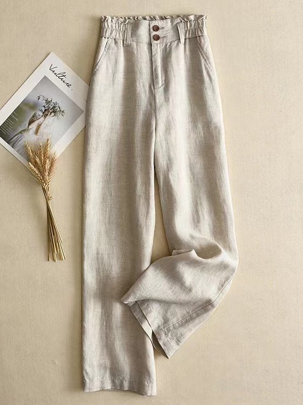 Lässig Unifarben Lang Elastische Taille Schnalle Hose