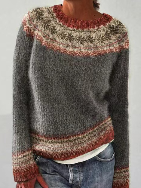 Damen Garn/Wollgarn Ethnisch Langarm Bequem Lässig Pullover