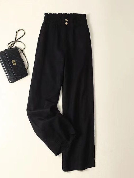 Lässig Unifarben Lang Elastische Taille Schnalle Hose