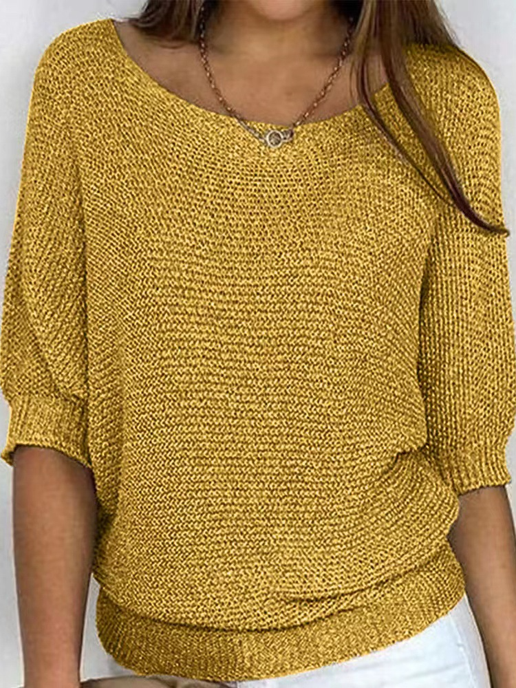 Damen Garn/Wollgarn Unifarben Dreiviertelärmel Bequem Lässig Pullover