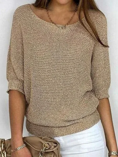 Damen Garn/Wollgarn Unifarben Dreiviertelärmel Bequem Lässig Pullover