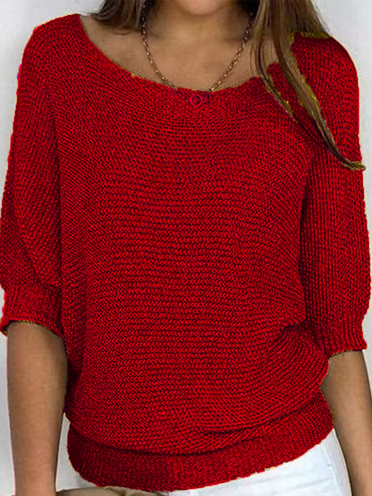 Damen Garn/Wollgarn Unifarben Dreiviertelärmel Bequem Lässig Pullover