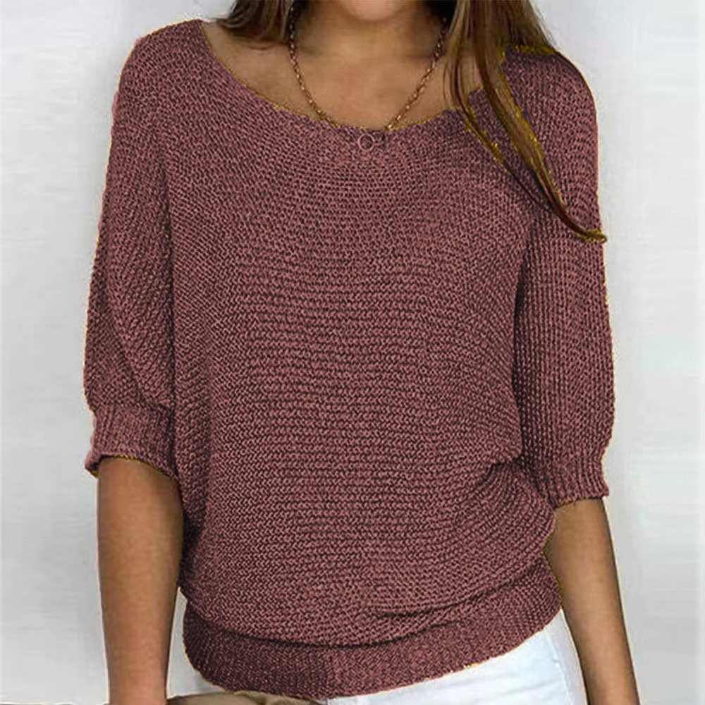 Damen Garn/Wollgarn Unifarben Dreiviertelärmel Bequem Lässig Pullover