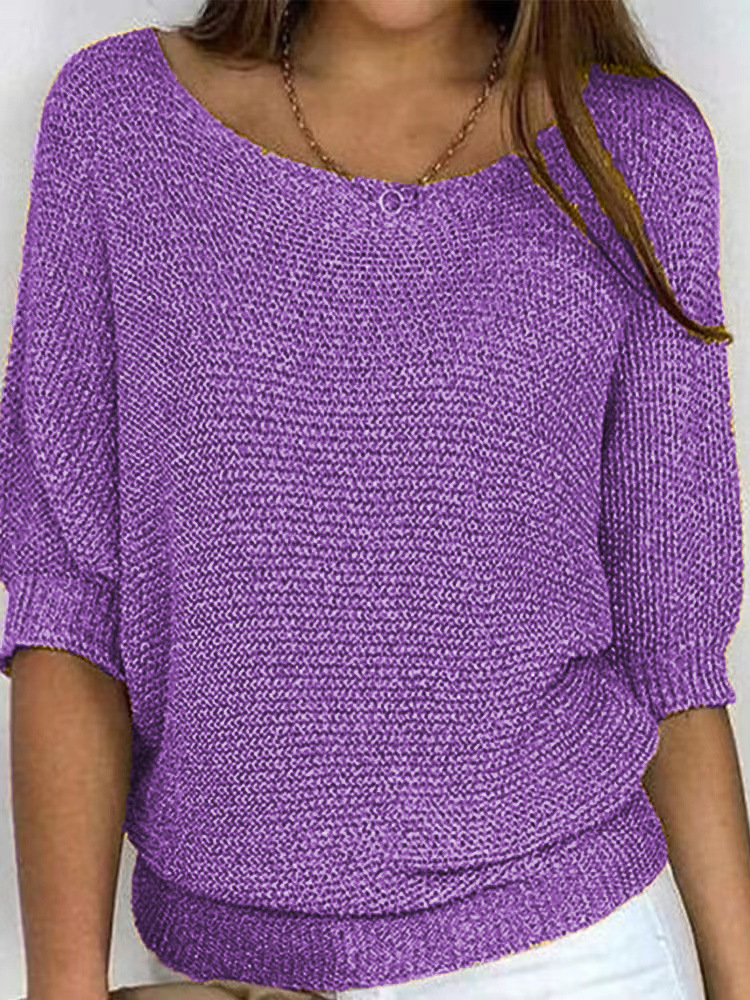 Damen Garn/Wollgarn Unifarben Dreiviertelärmel Bequem Lässig Pullover