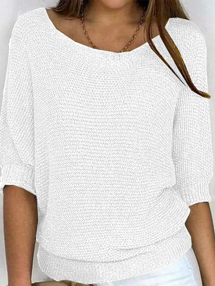 Damen Garn/Wollgarn Unifarben Dreiviertelärmel Bequem Lässig Pullover