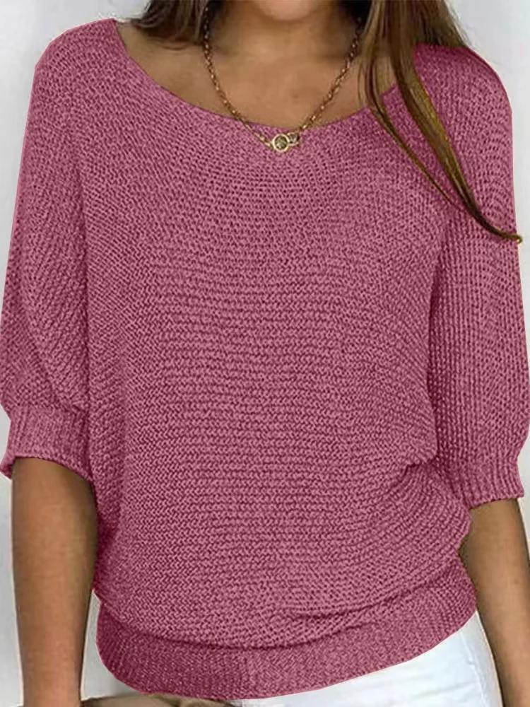 Damen Garn/Wollgarn Unifarben Dreiviertelärmel Bequem Lässig Pullover