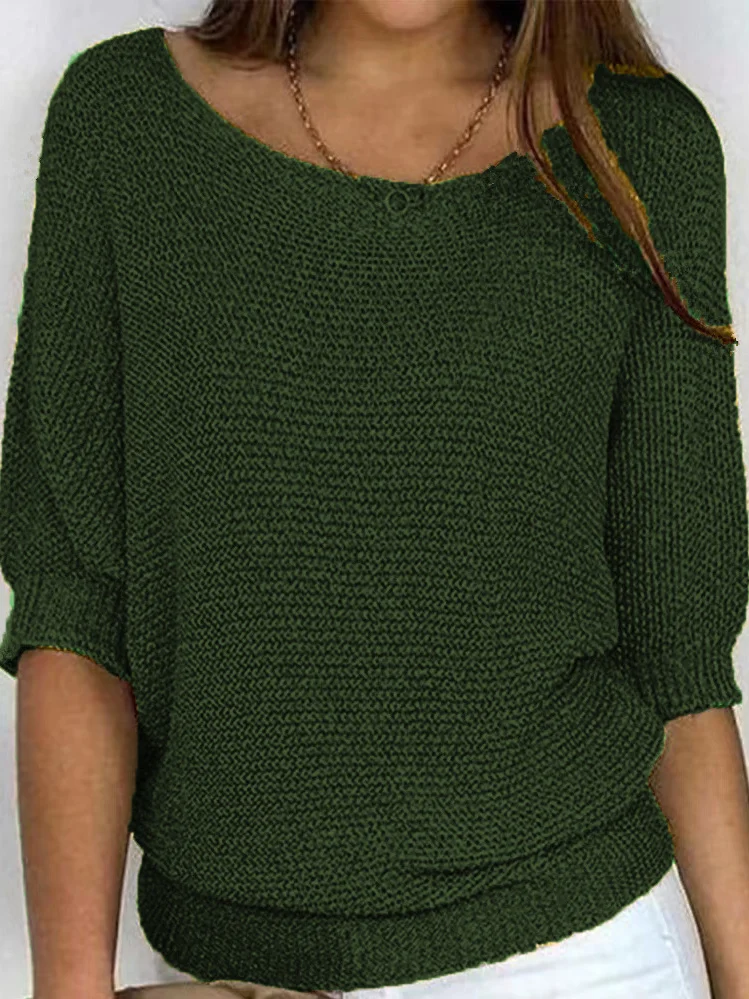 Damen Garn/Wollgarn Unifarben Dreiviertelärmel Bequem Lässig Pullover