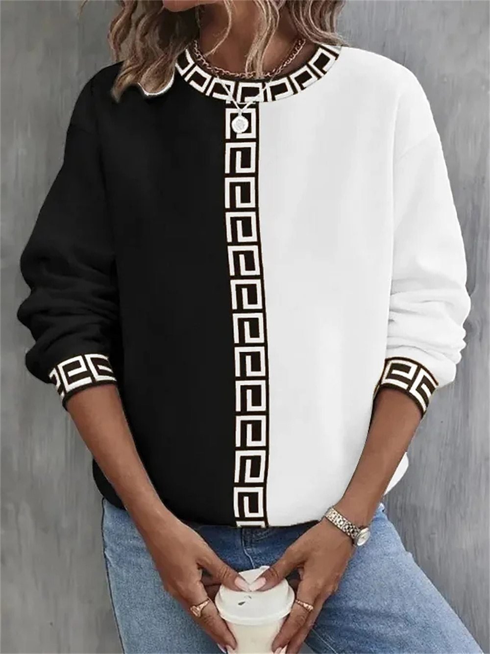 Lässig Rundhals Farbblock Sweatshirt
