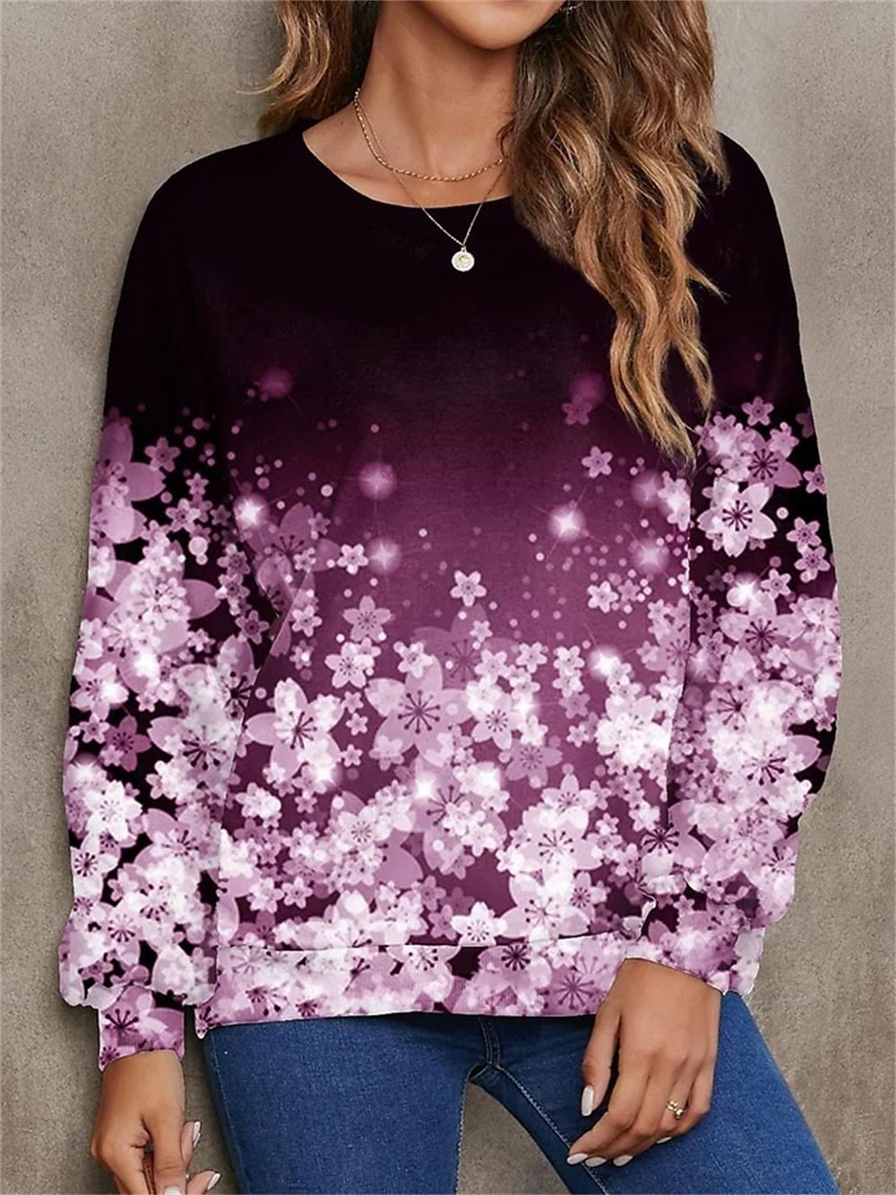 Lässig Rundhals Geblümt Sweatshirt