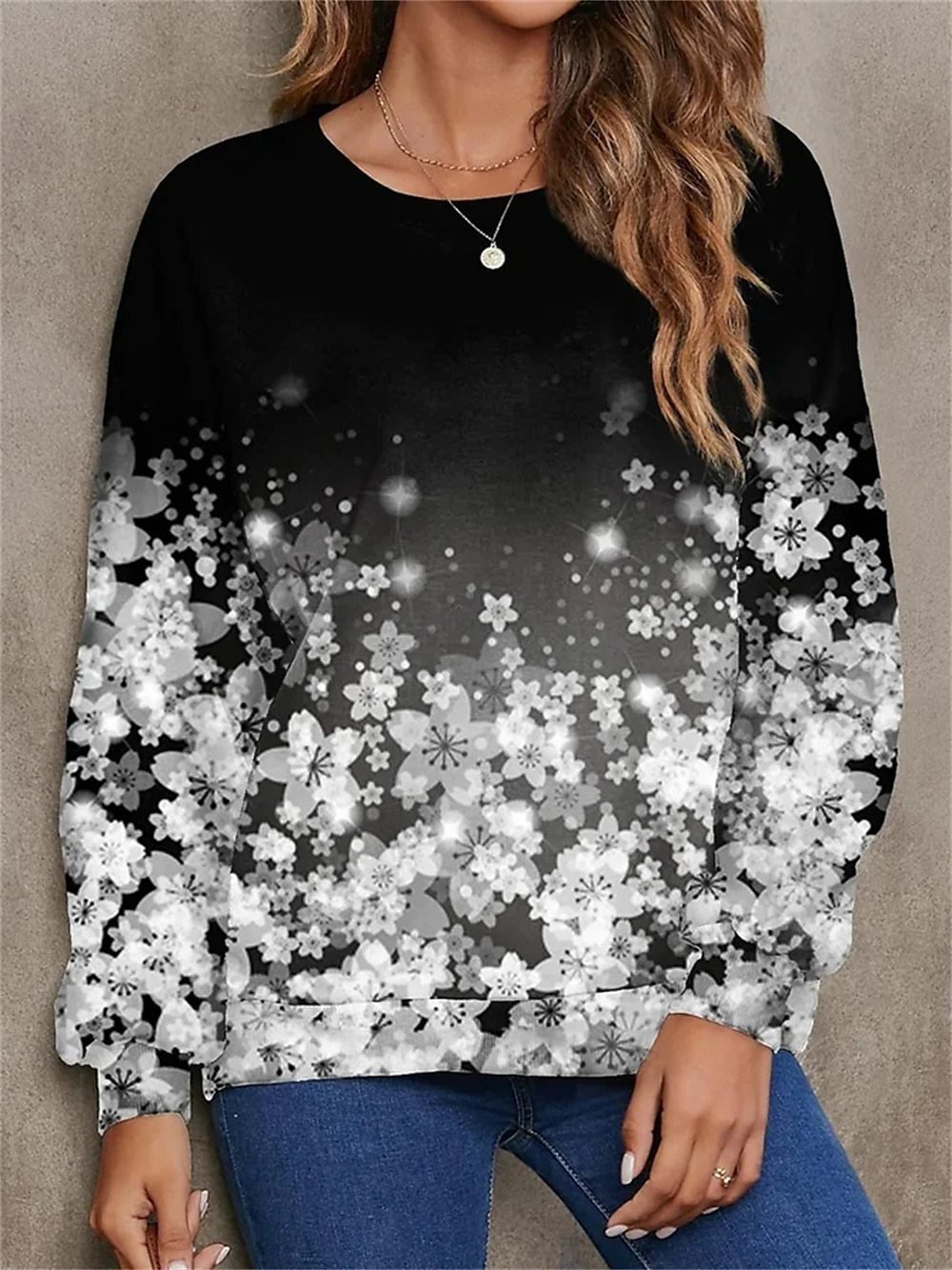 Lässig Rundhals Geblümt Sweatshirt
