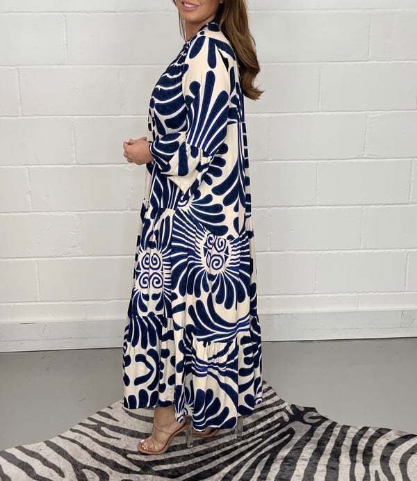 Damen Geometrisch Schalkragen Halbarm Bequem Lässig Midikleid
