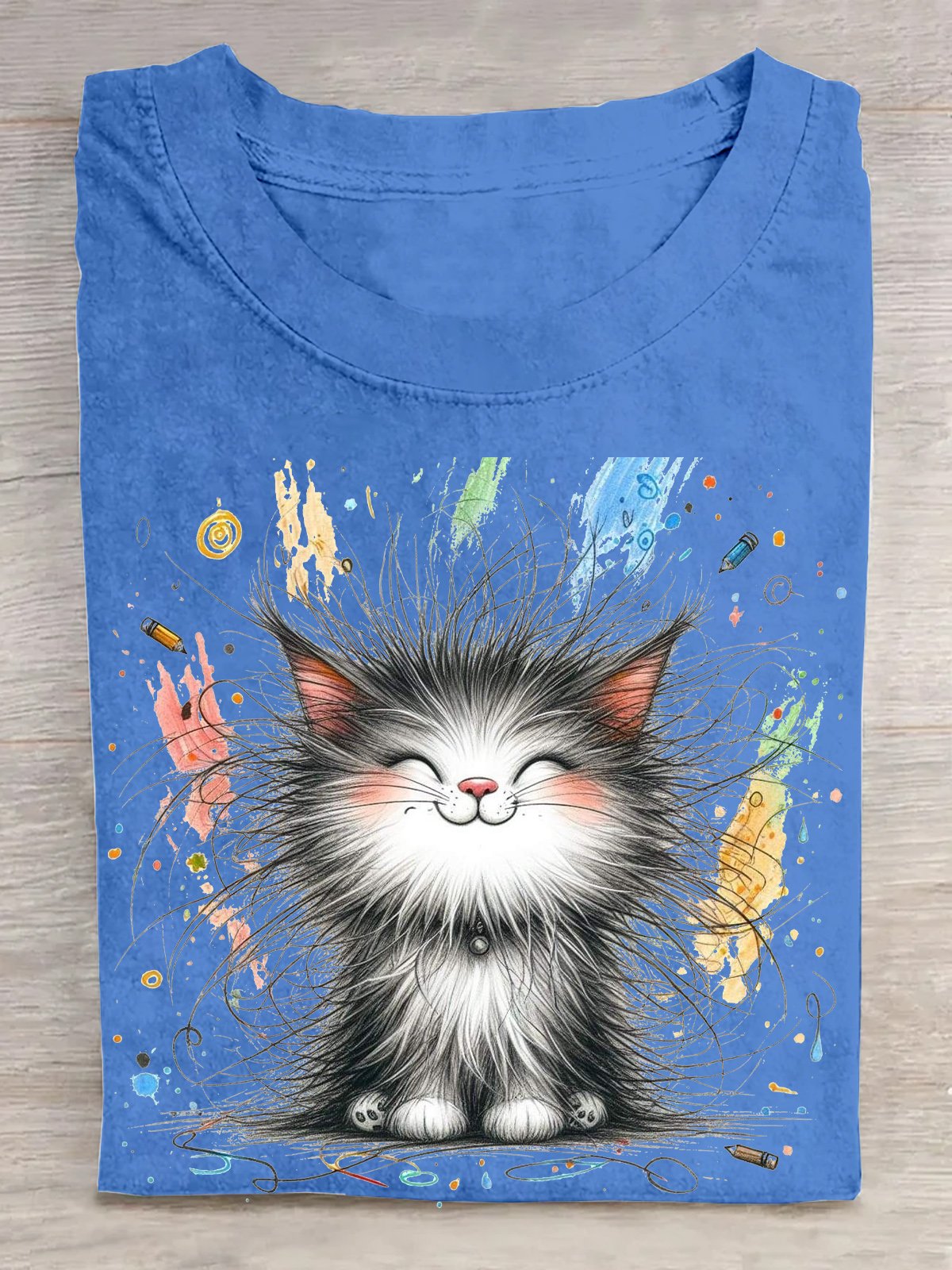 Lässig Katze Rundhals Kurzarm T-Shirt