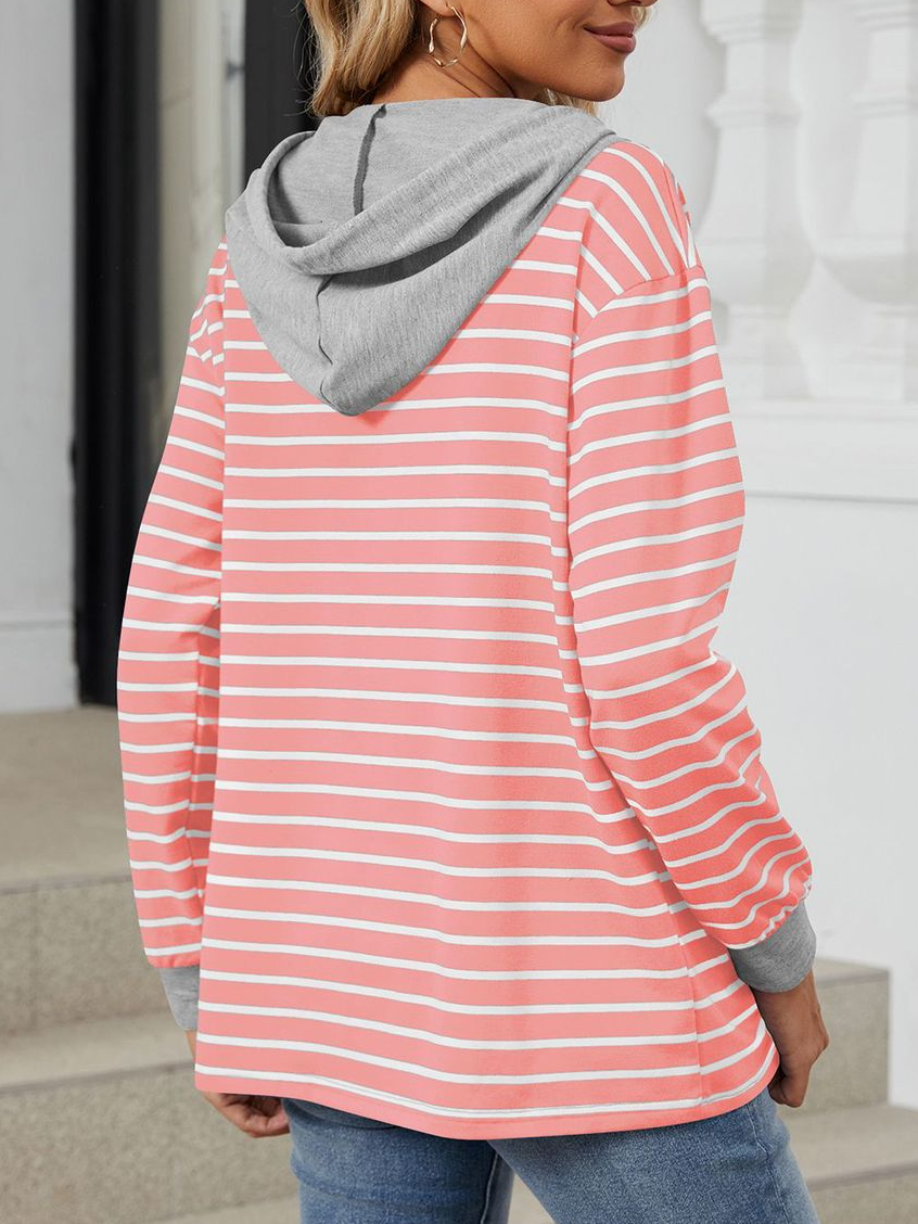 Lässig Kapuze Gestreift Sweatshirt Reißverschluss