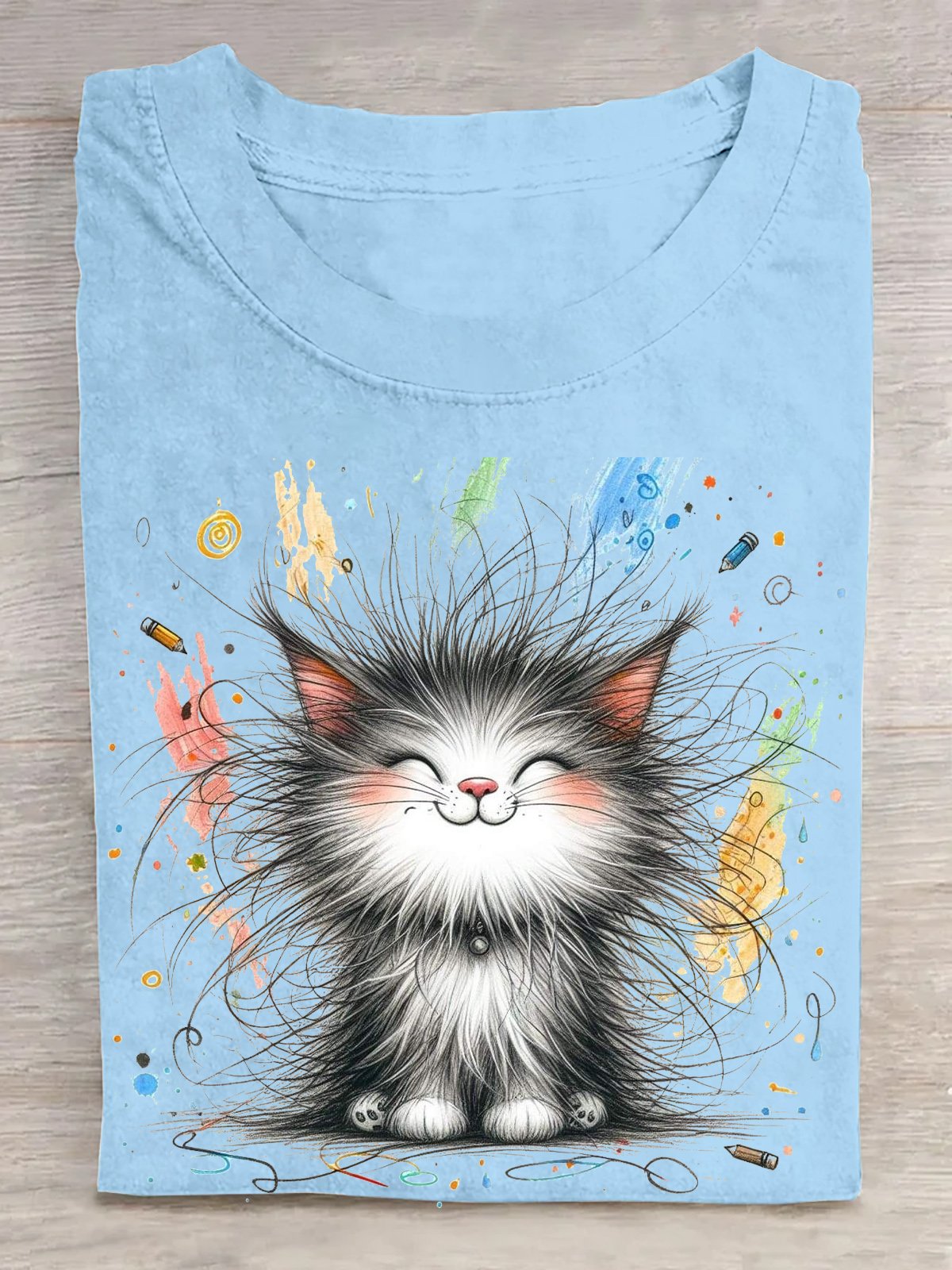 Lässig Katze Rundhals Kurzarm T-Shirt