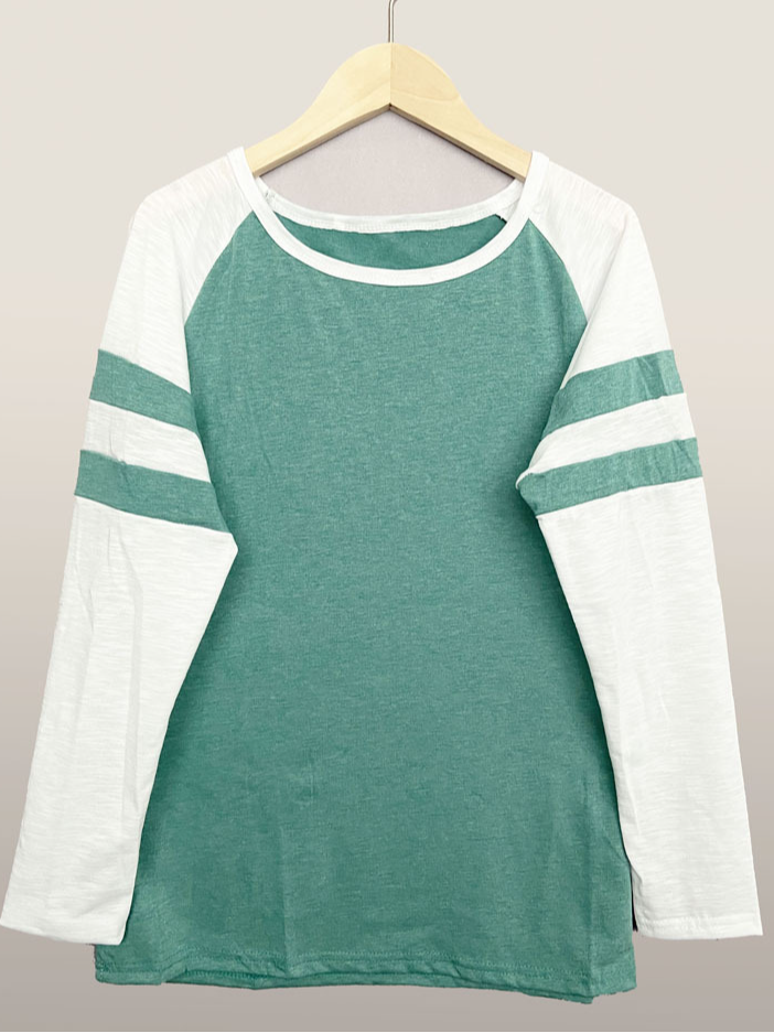 Lässig Farbblock Rundhals Langarm T-Shirt