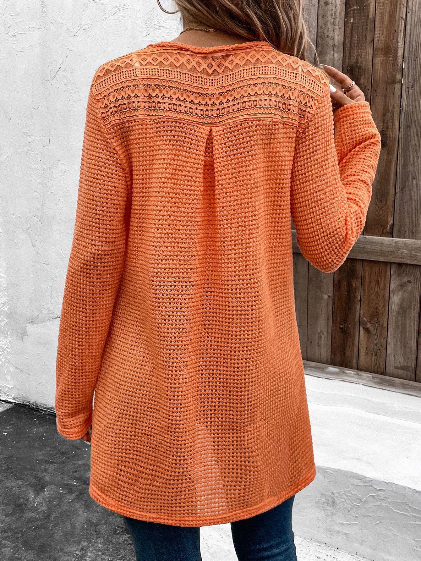 Damen Unifarben Spitze Regelmäßig Weit Poncho
