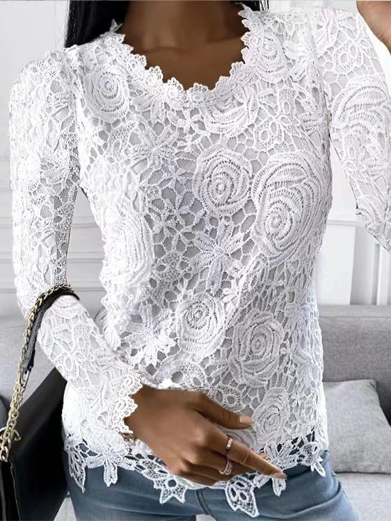Langarm Unifarben Regelmäßig Weit Bluse für Damen