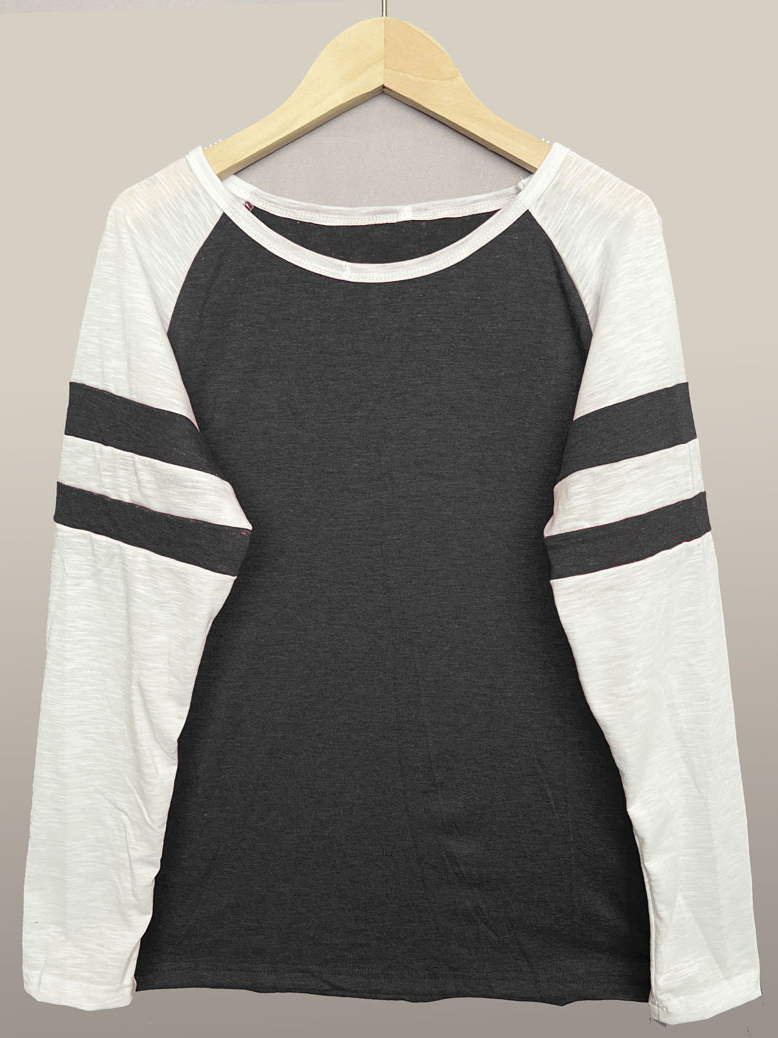 Lässig Farbblock Rundhals Langarm T-Shirt