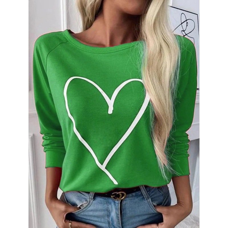 Lässig Herz/Herz Rundhals Langarm T-Shirt
