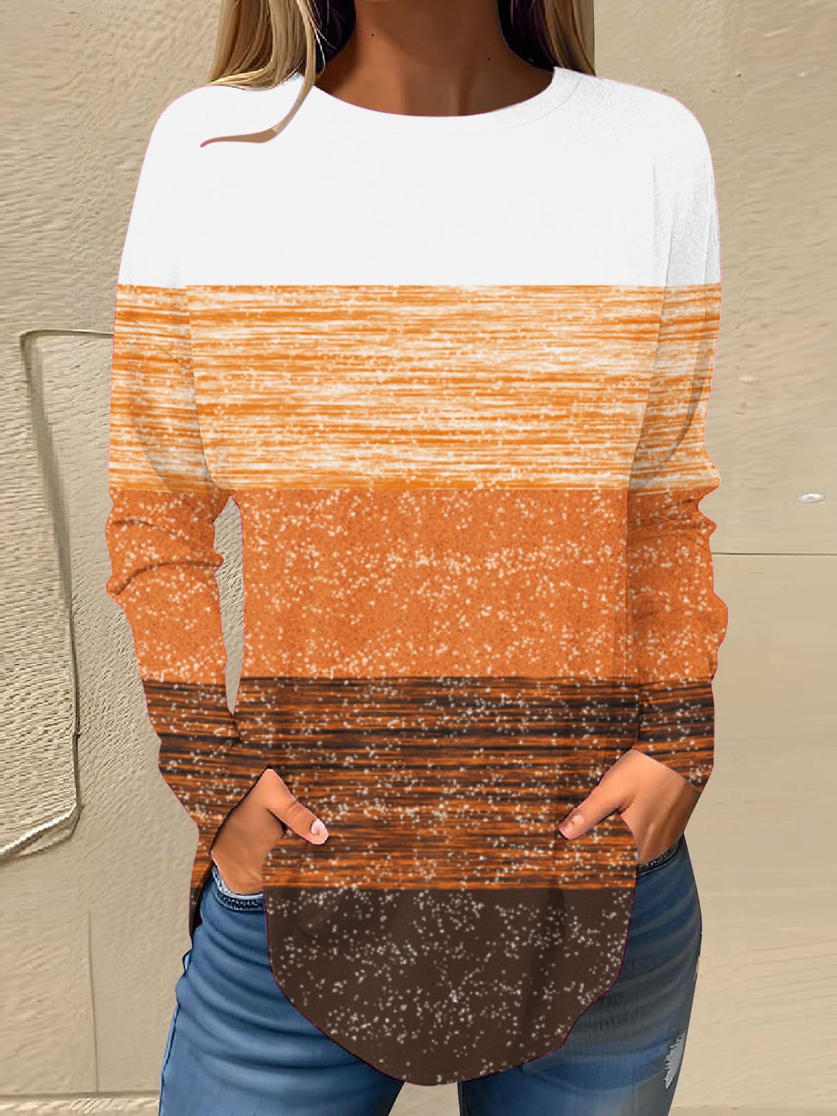 Lässig Abstrakt Rundhals Langarm T-Shirt