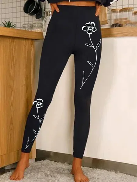 Lässig Geblümt Lang Leggings