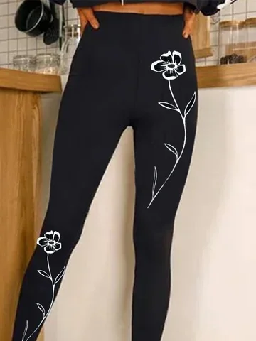 Lässig Geblümt Lang Leggings