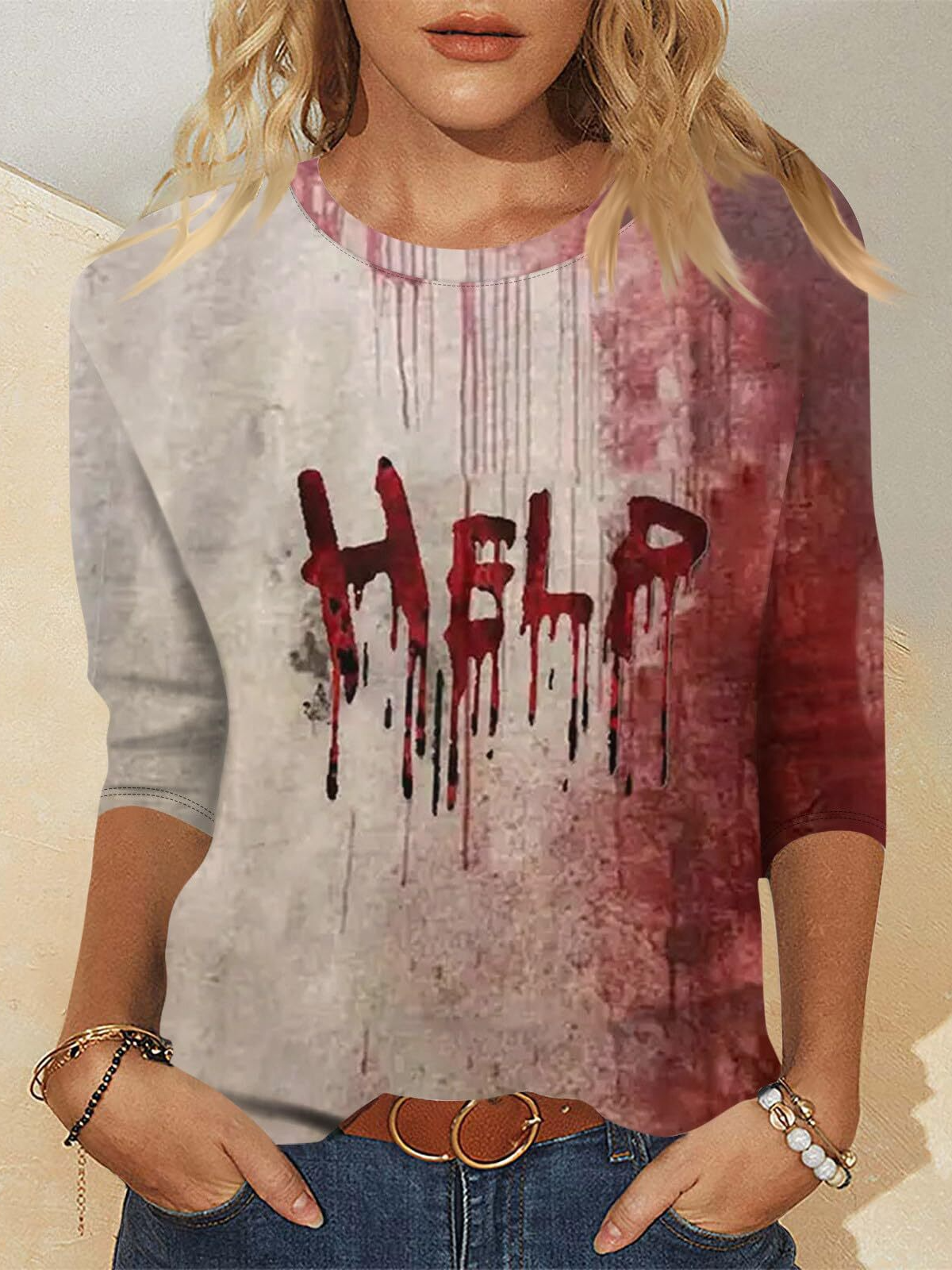 Lässig Halloween Rundhals Dreiviertelärmel T-Shirt