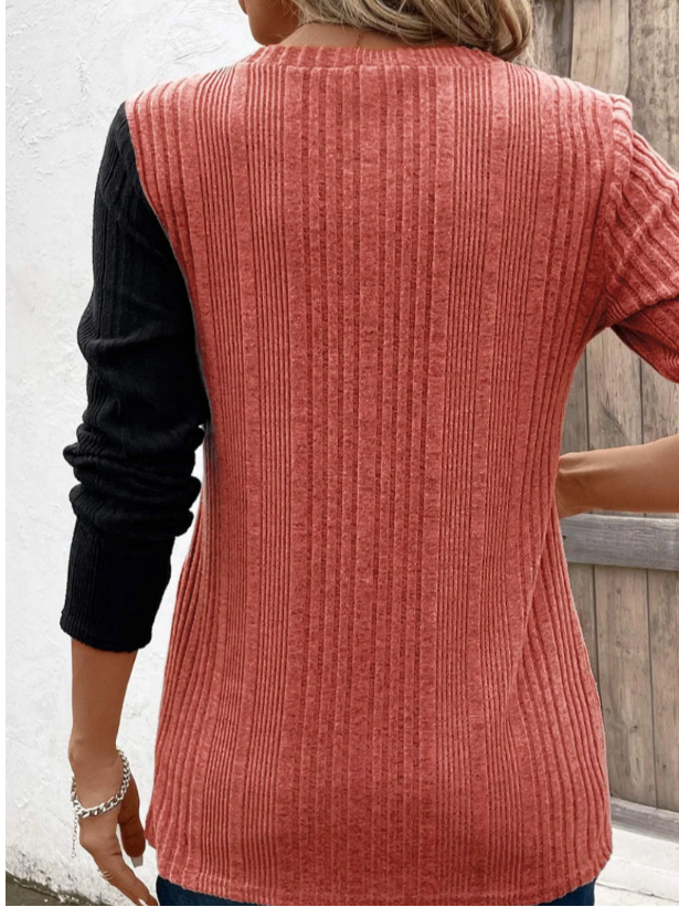 Rundhals Langarm Farbblock Perlen Regelmäßig Mikroelastizität Weit Bluse für Damen
