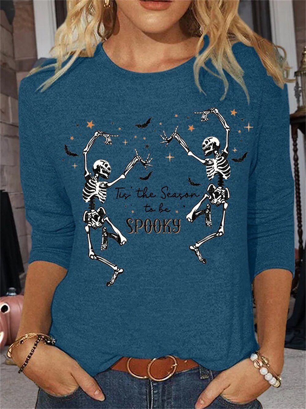 Lässig Halloween Rundhals Dreiviertelärmel T-Shirt
