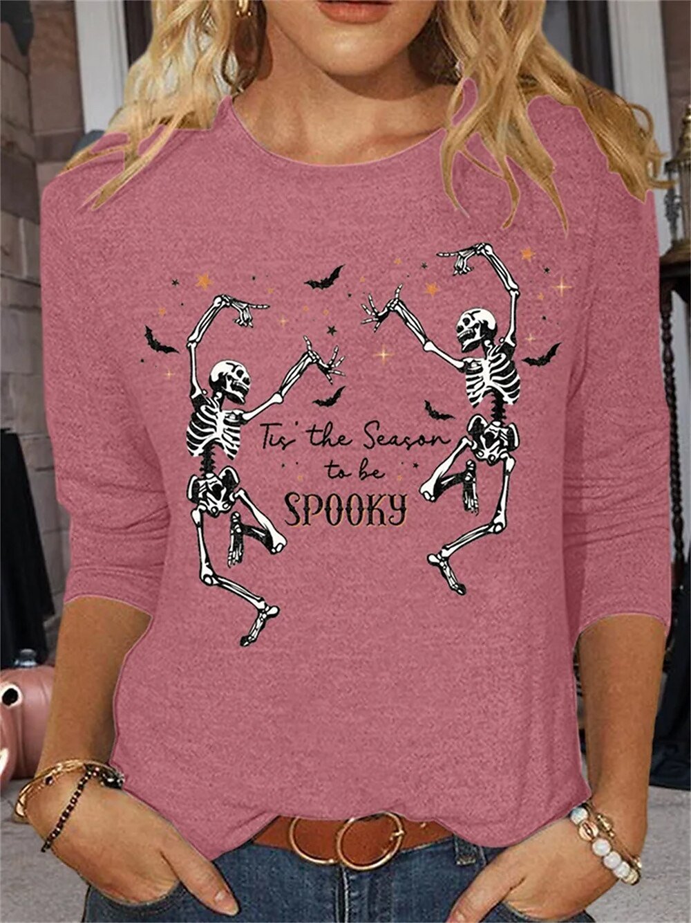 Lässig Halloween Rundhals Dreiviertelärmel T-Shirt
