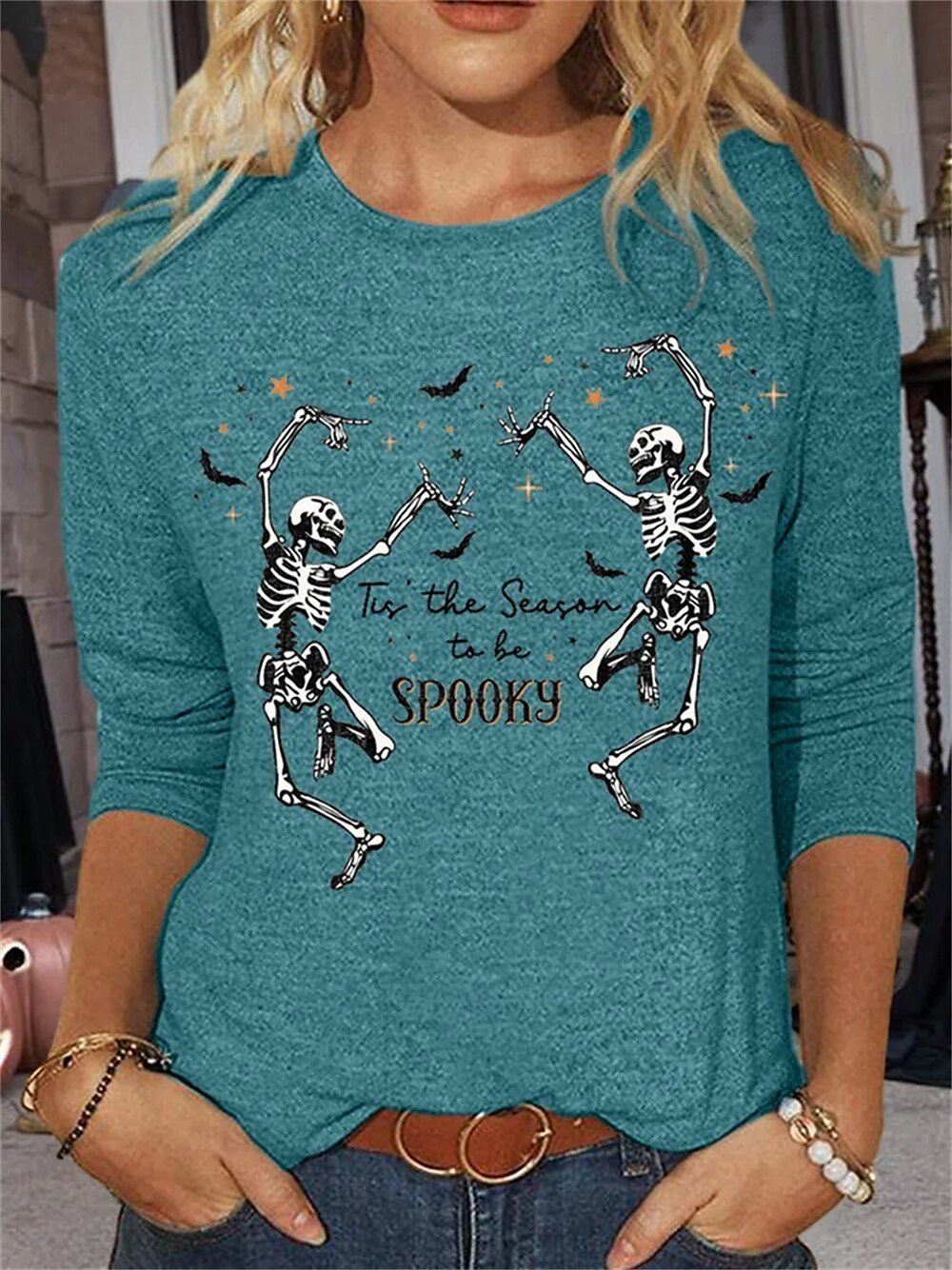 Lässig Halloween Rundhals Dreiviertelärmel T-Shirt