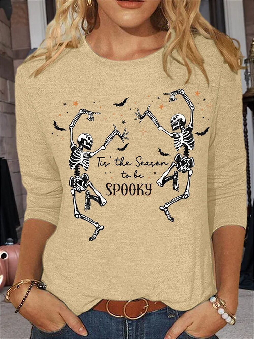 Lässig Halloween Rundhals Dreiviertelärmel T-Shirt