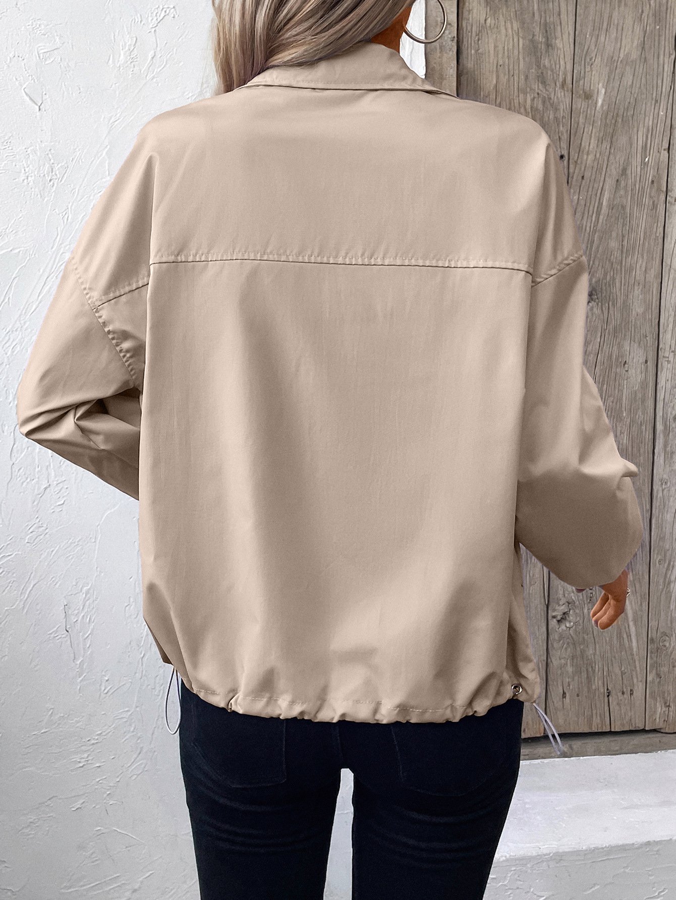 Damen Unifarben Regelmäßig Weit Jacke