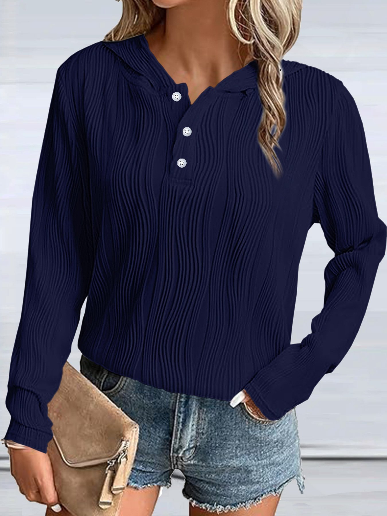 Lässig Kapuze Unifarben Kapuze Jacquard