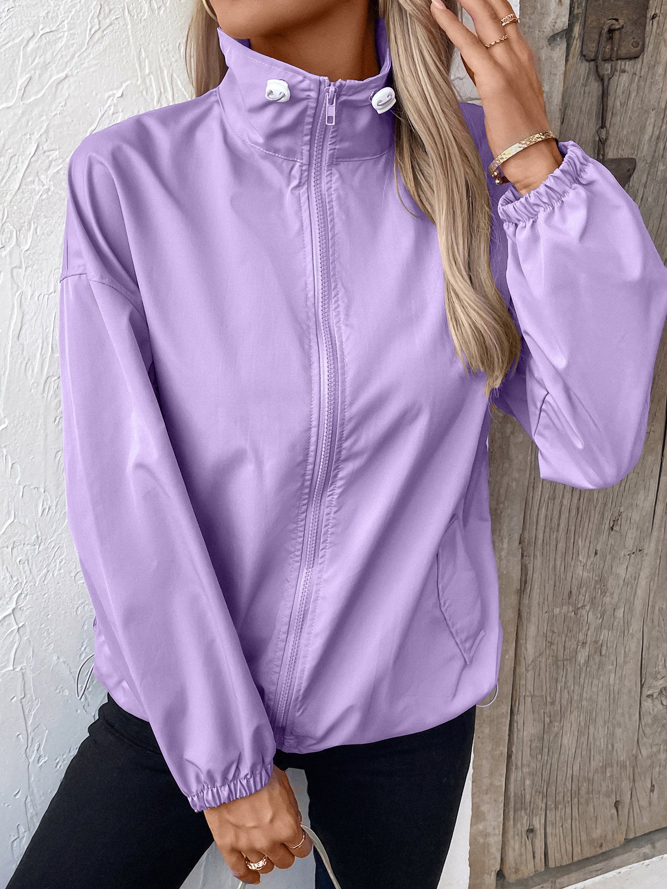 Damen Unifarben Regelmäßig Weit Jacke