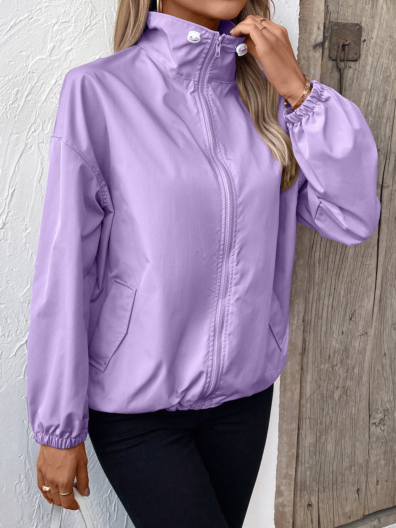 Damen Unifarben Regelmäßig Weit Jacke