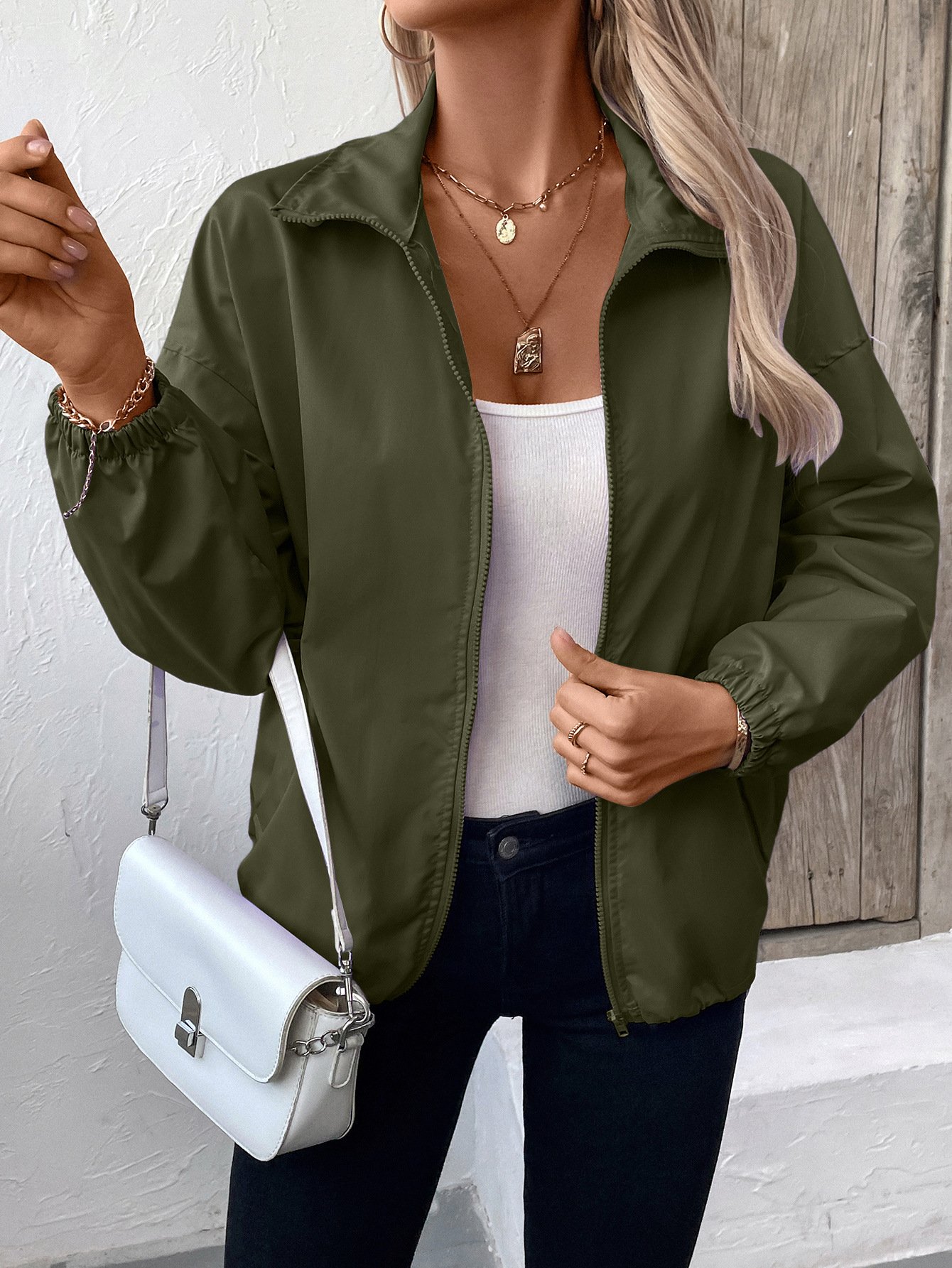 Damen Unifarben Regelmäßig Weit Jacke